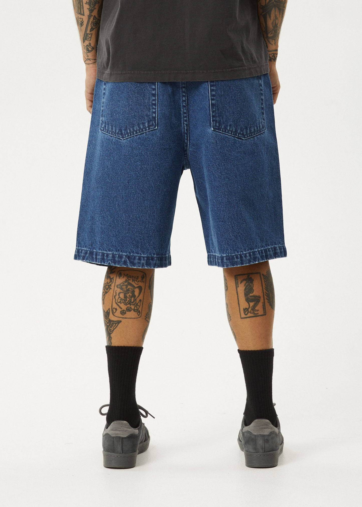 AFENDS Mens Lil C - Denim Baggy Short 22" - Authentic Blue