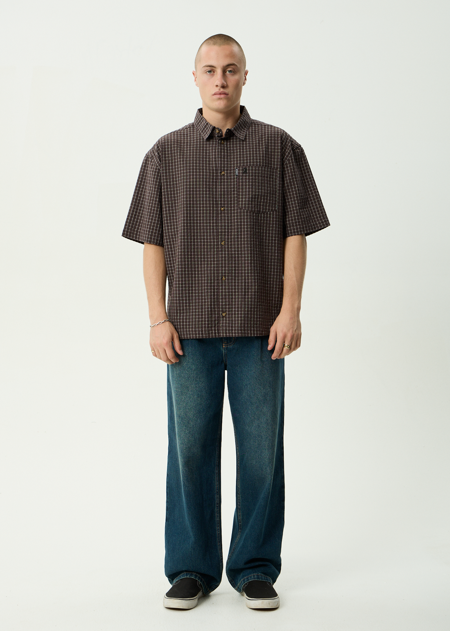 AFENDS Mens Reverb - Seersucker Short Sleeve Shirt - Chocolate Check