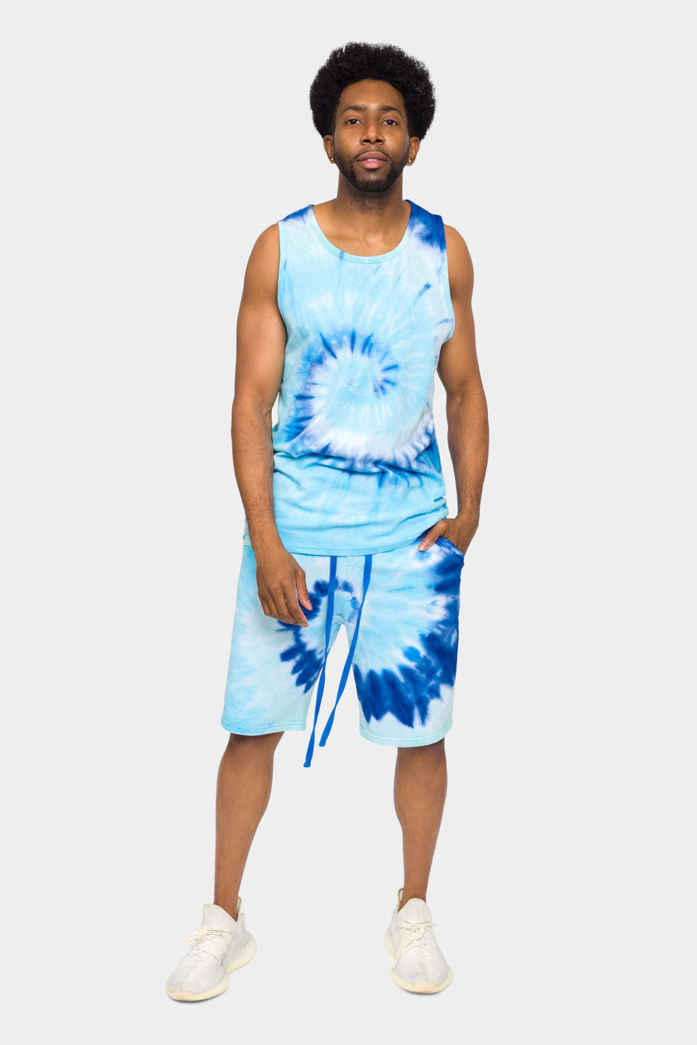 Pastel Contrast Swirl Tie Dye Cotton Tank Top Shorts Set