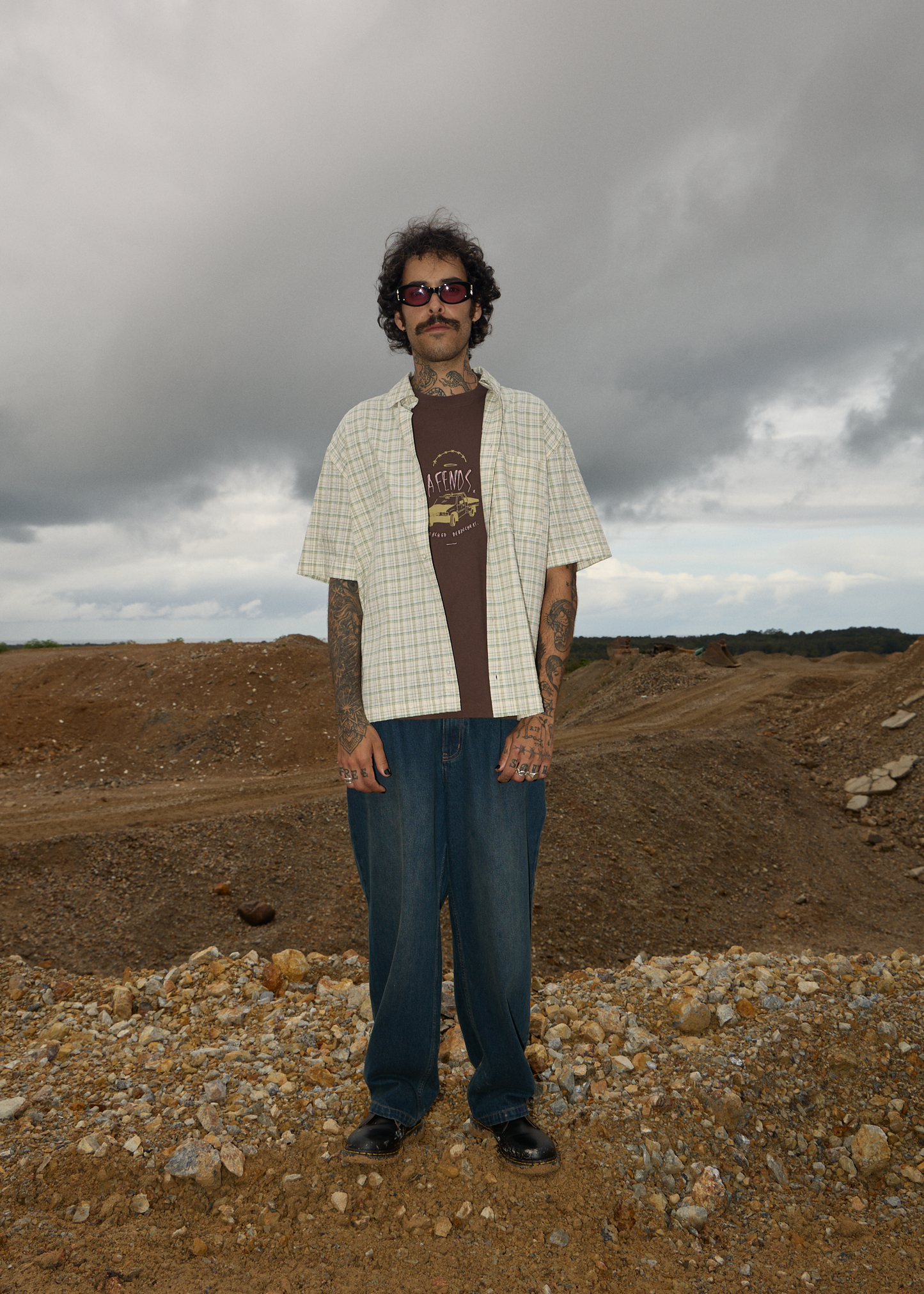 AFENDS Mens Trayback - Boxy Tee - Coffee