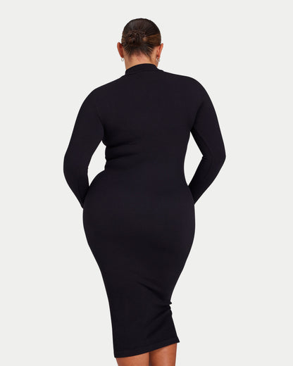 Womens Ribbed Base Long Sleeve Midi Dress