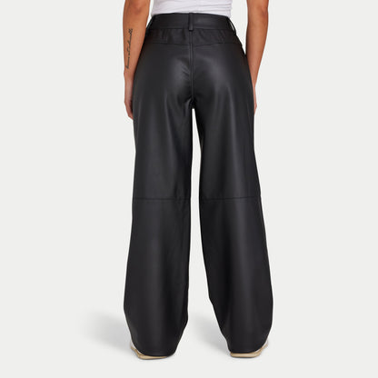 REWEAR Womens Faux Leather Wide Leg Trouser - Black