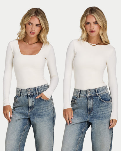 Womens Essential Dual Wear Long Sleeve Top