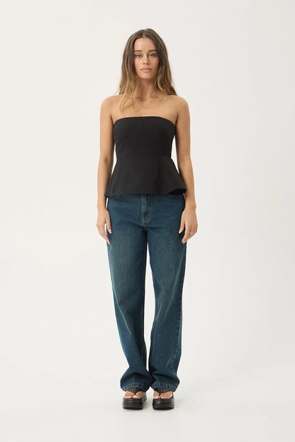 AFENDS Womens Lilo - Pinstripe Strapless Top - Black