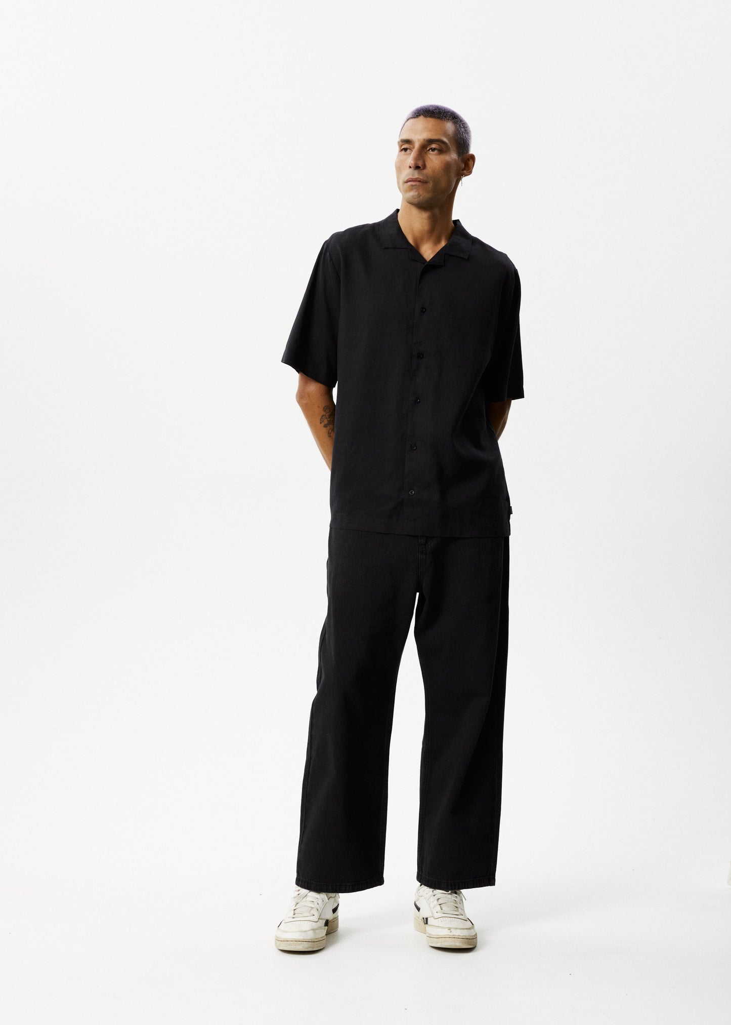 AFENDS Mens Daily - Cuban Short Sleeve Shirt - Black