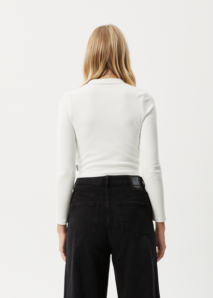 AFENDS Womens Eliza - Rib Long Sleeve Shirt - Off White