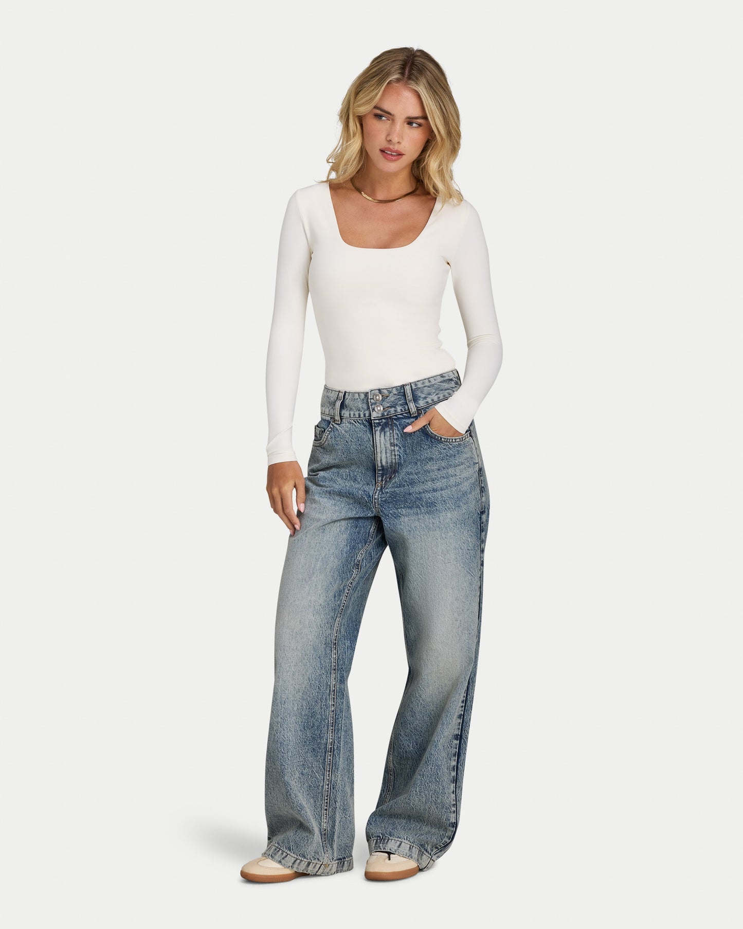 Womens Essential Dual Wear Long Sleeve Top