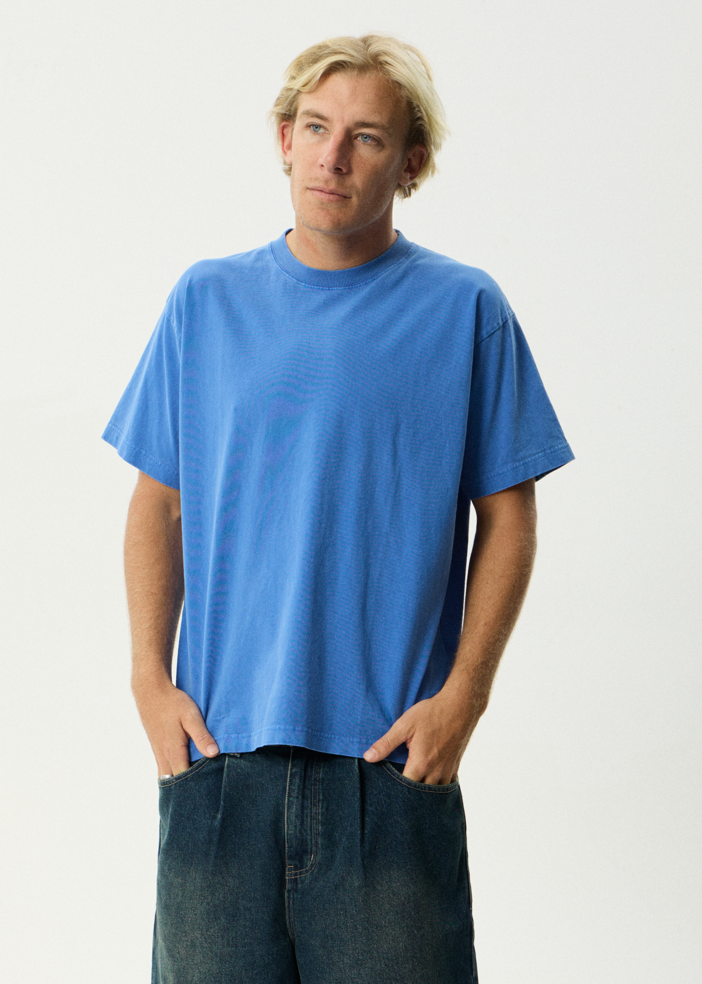AFENDS Mens Genesis - Heavyweight Boxy Tee - Washed Marina