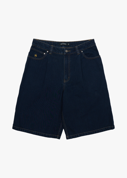 AFENDS Mens Fast Forward - Denim Ultra Baggy Pleated Short 24" - Ink