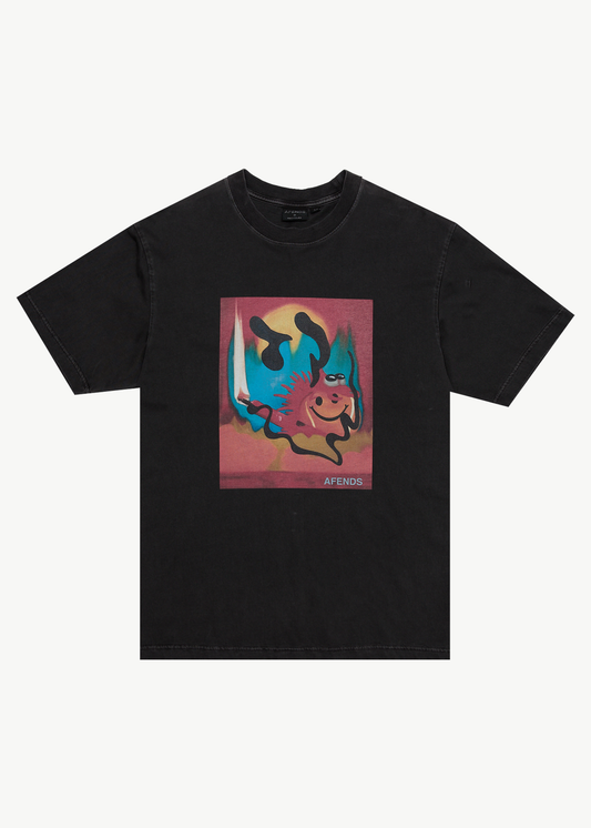 AFENDS Mens Apocalypso - Retro Tee - Stone Black