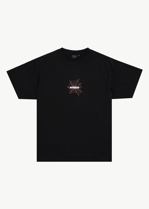 AFENDS Mens Webhead - Boxy Tee - Stone Black