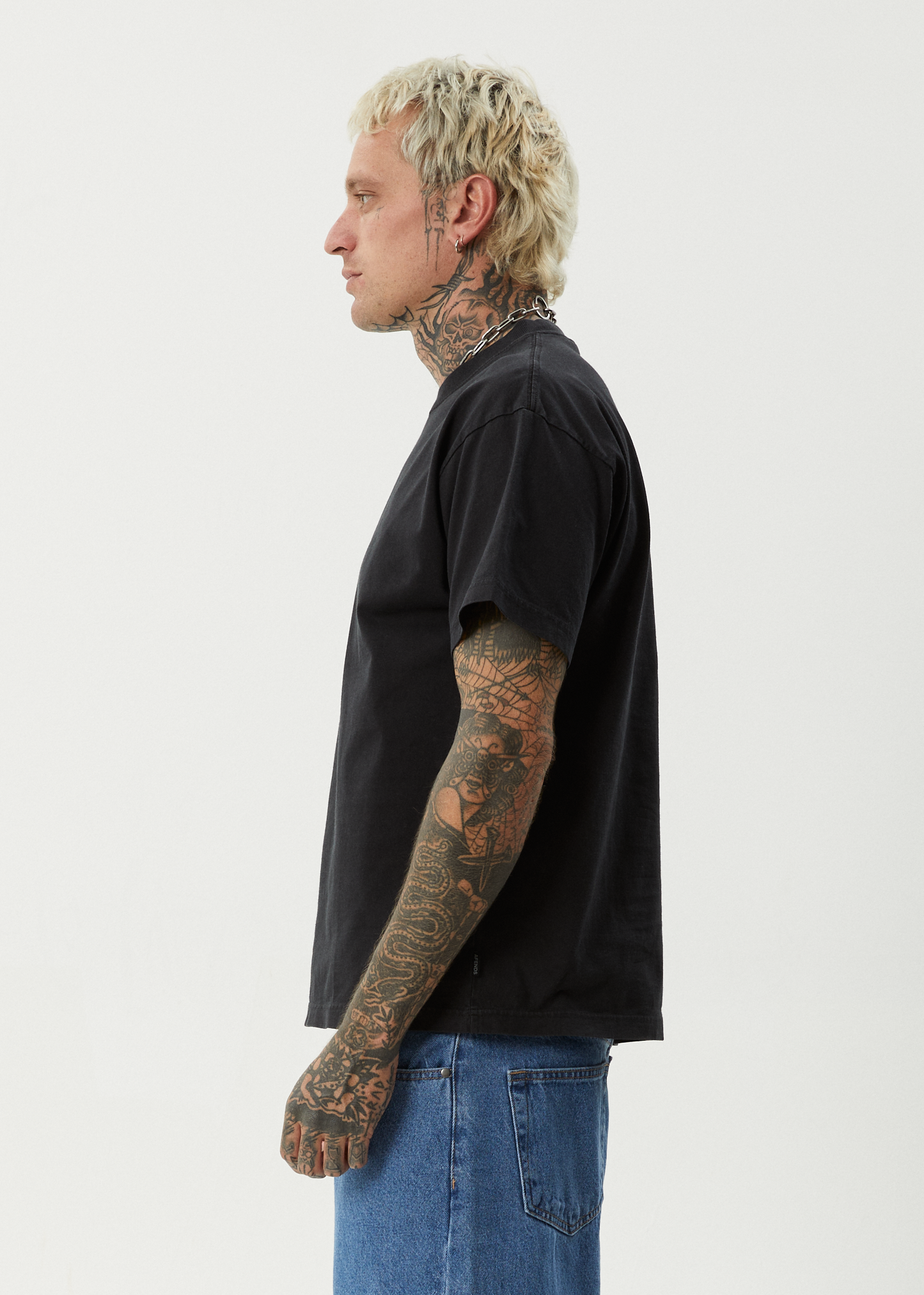 AFENDS Mens Fast Forward - Heavyweight Boxy Tee - Stone Black