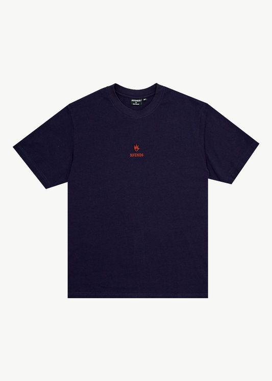 AFENDS Mens Burnin - Retro Tee - Deep Sea
