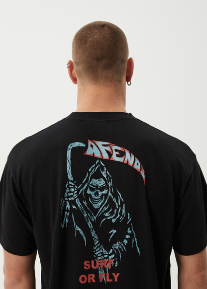 AFENDS Mens Surf Or Fly - Boxy Tee - Black