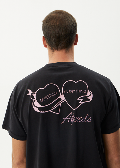AFENDS Mens Valentine - Heavyweight Boxy Tee - Stone Black