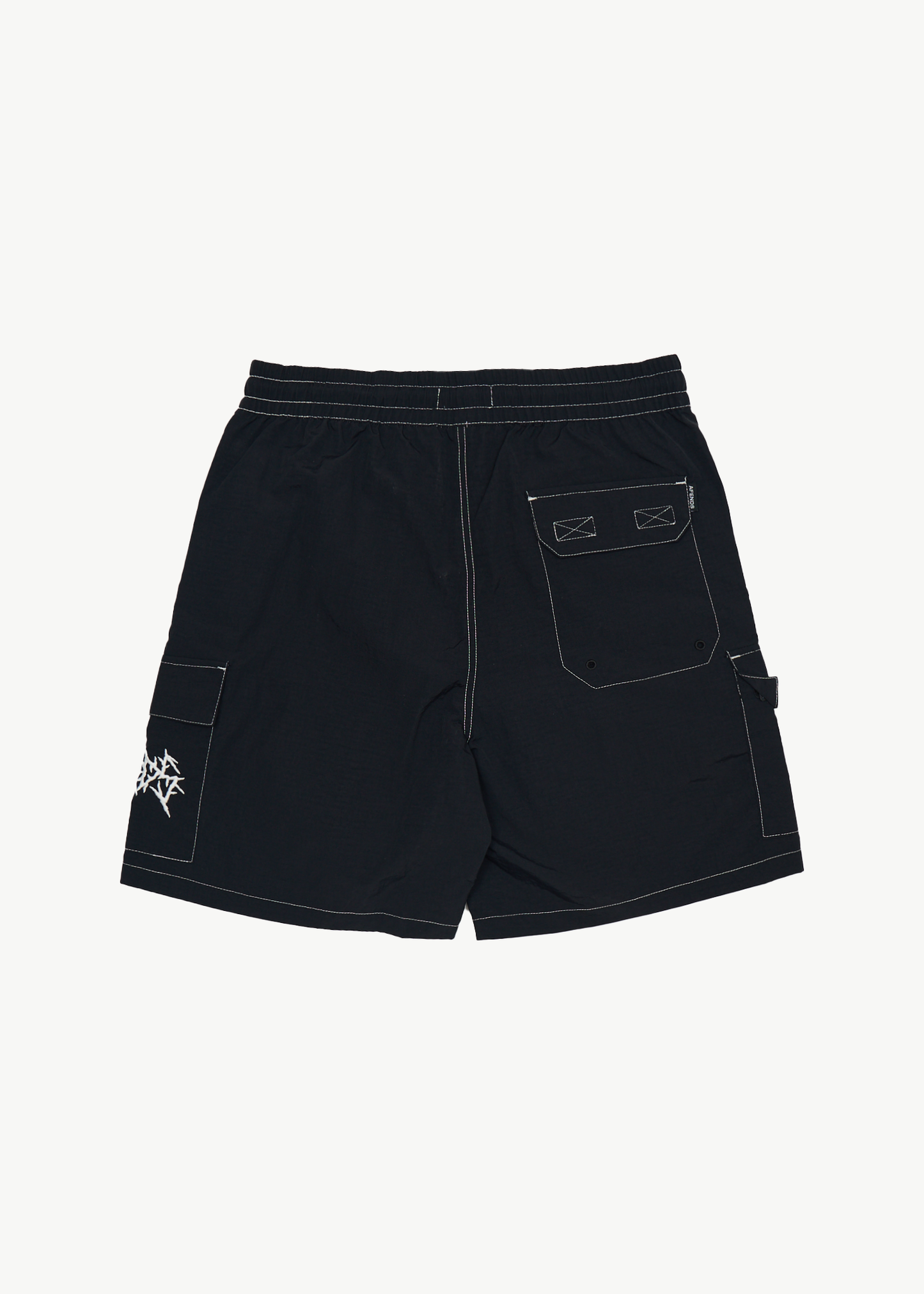 AFENDS Mens Heavy Petal - Cargo Baywatch Swim Short 18" - Black
