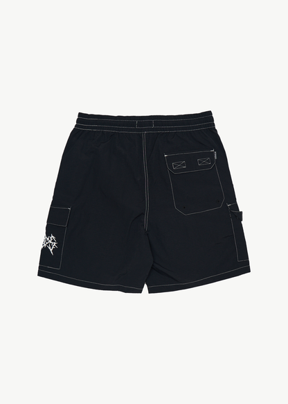 AFENDS Mens Heavy Petal - Cargo Baywatch Swim Short 18" - Black