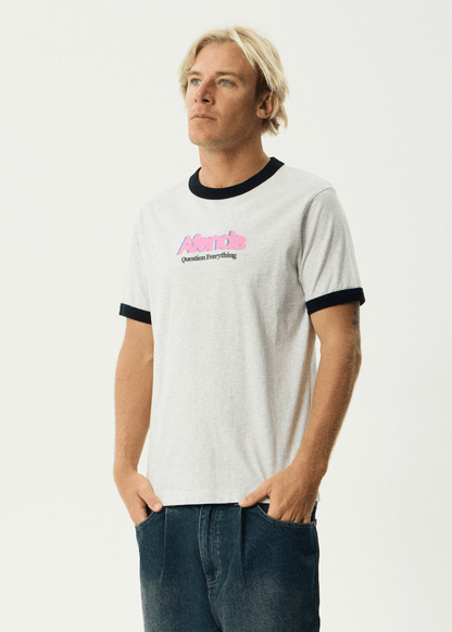 AFENDS Mens Perception - Heavyweight Oversized Ringer Tee - Grey Marle