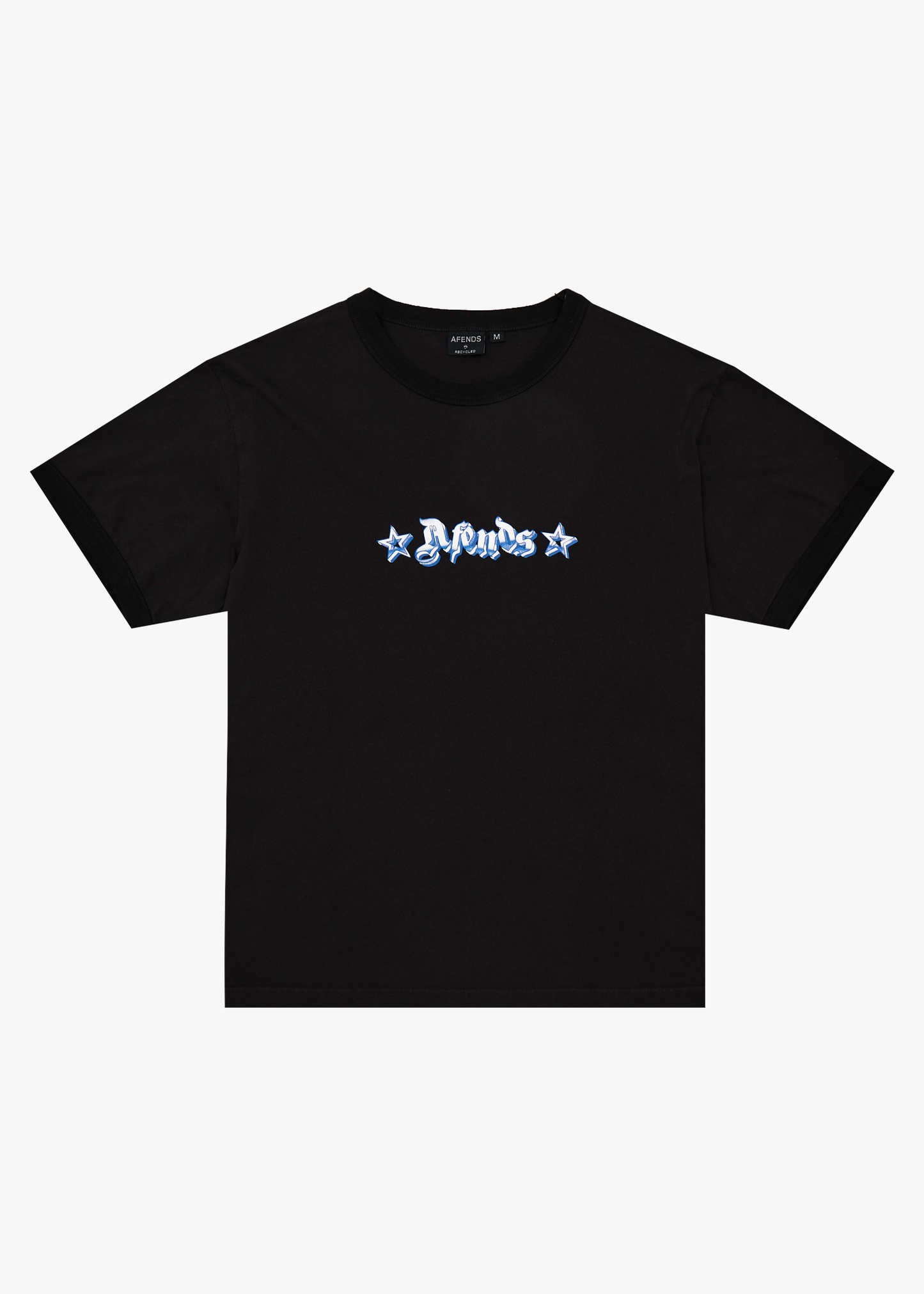 AFENDS Mens Created - Heavyweight Boxy Ringer Tee - Stone Black