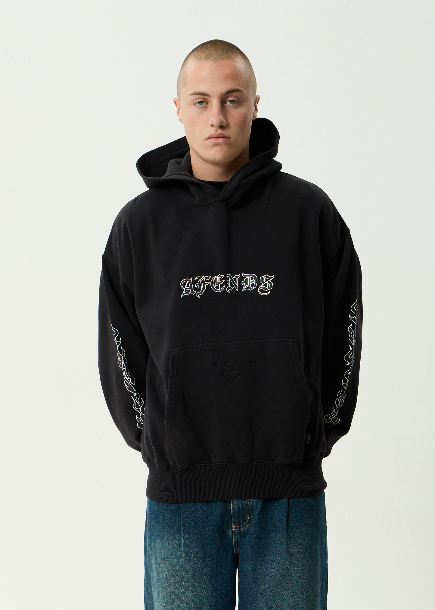 AFENDS Mens Machine -  Boxy Pull On Hood - Stone Black