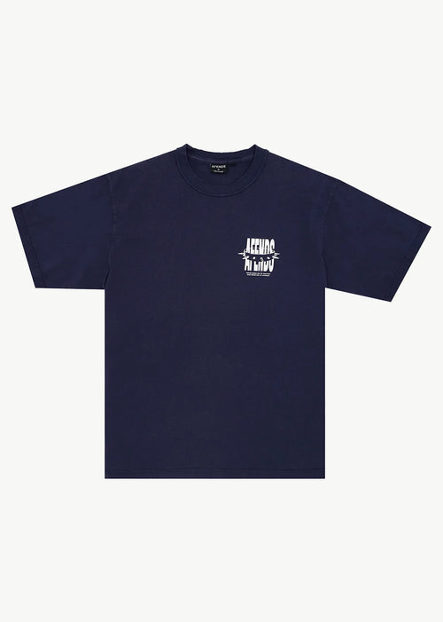 AFENDS Mens Bad Dog - Heavyweight Boxy Tee - Washed Deep Sea