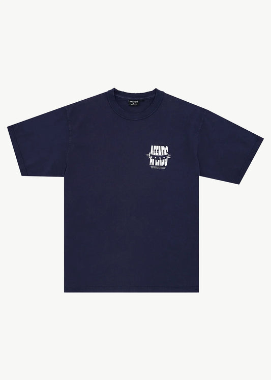 AFENDS Mens Bad Dog - Heavyweight Boxy Tee - Washed Deep Sea