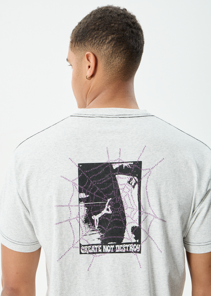 AFENDS Mens Tangled - Boxy Tee - Grey Marle