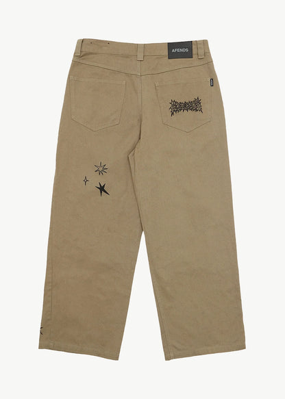 AFENDS Mens Flower Patch - Pablo Printed Pant - Stone