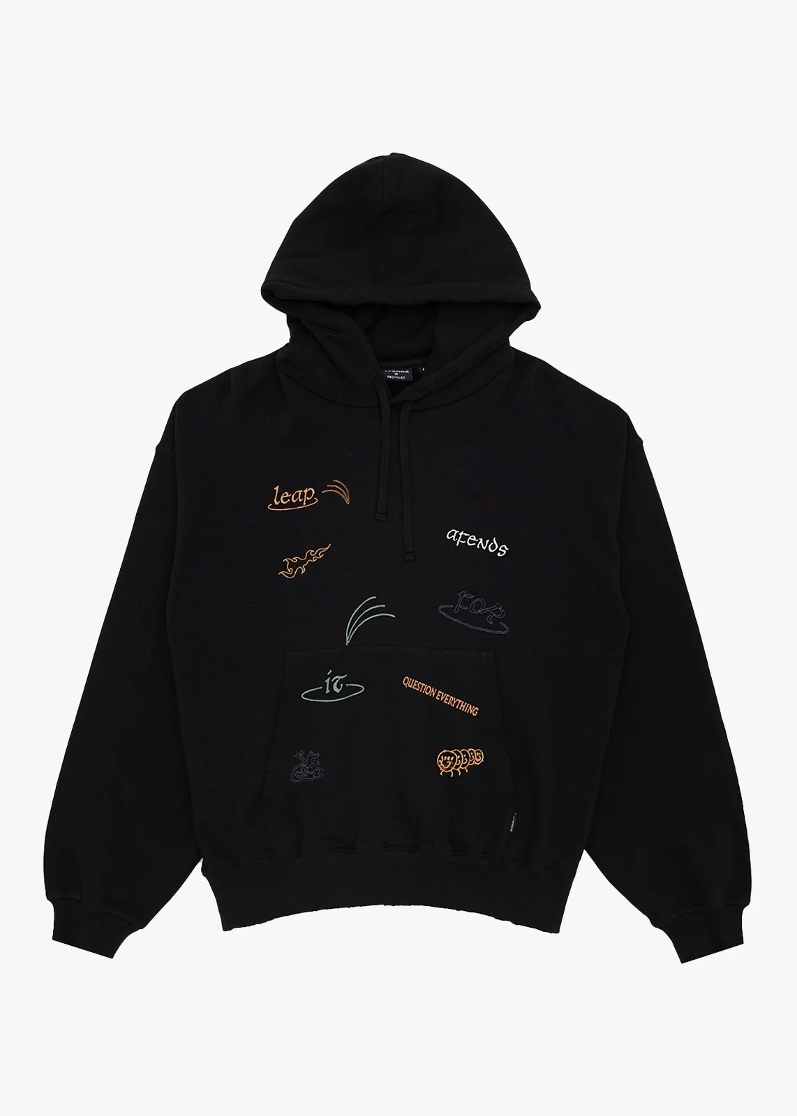 AFENDS Mens Leap - Boxy Pull On Hood - Black
