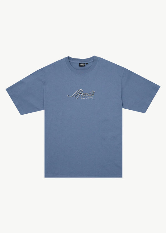 AFENDS Mens Horoscope - Boxy Tee - Washed Slate Blue