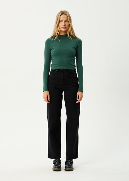 AFENDS Womens Iconic - Long Sleeve Rib Top - Hunter Green