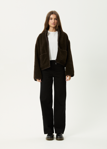 AFENDS Womens Berlin - Reversible Polar Fleece Jacket - Coffee