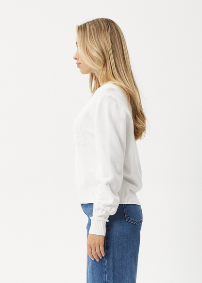 AFENDS Womens Inferno - Knit Crew Neck Jumper - White