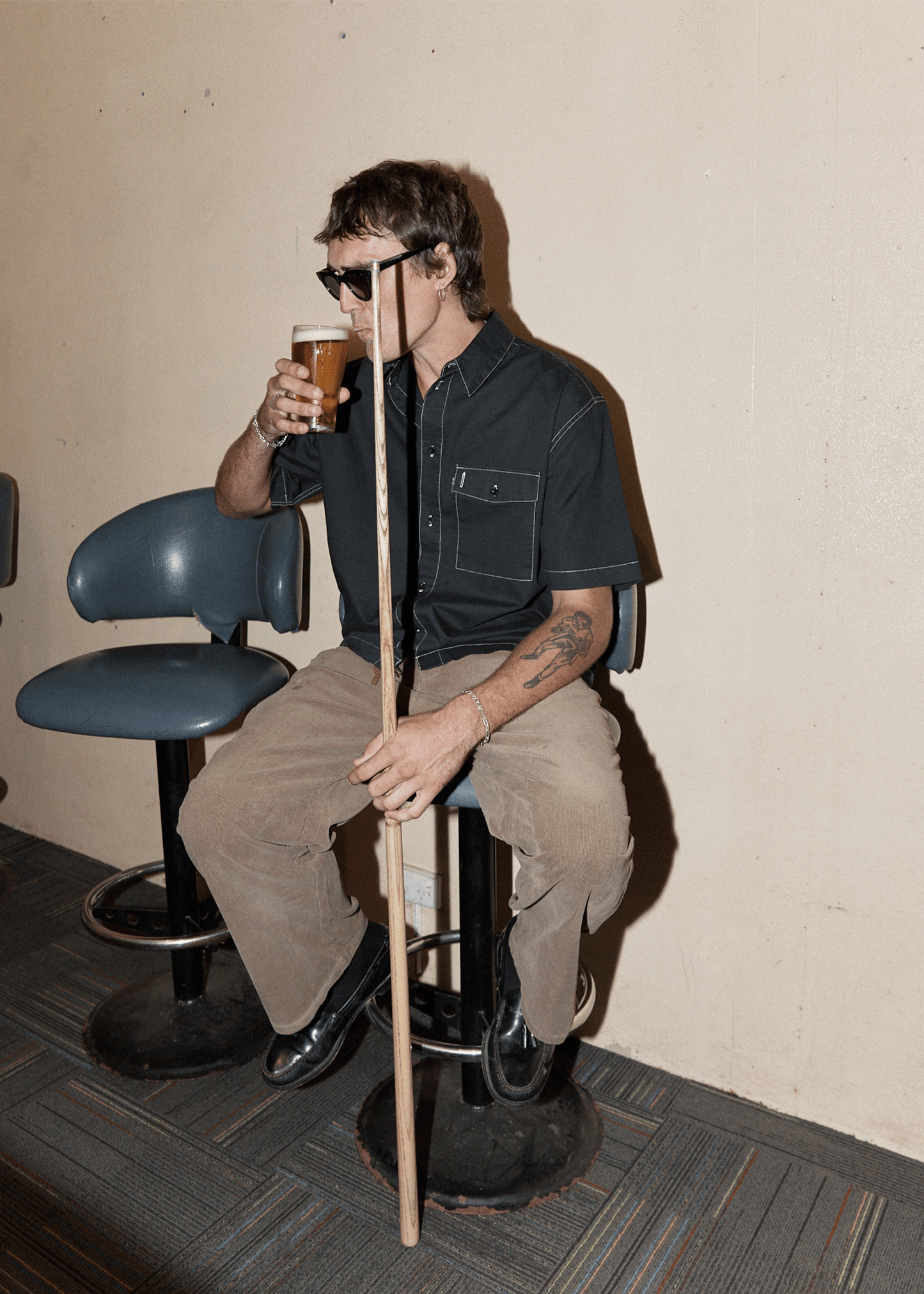 AFENDS Mens Welcome Back - Corduroy Baggy Pant - Fossil