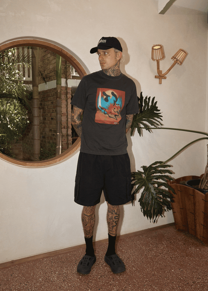 AFENDS Mens Apocalypso - Retro Tee - Stone Black