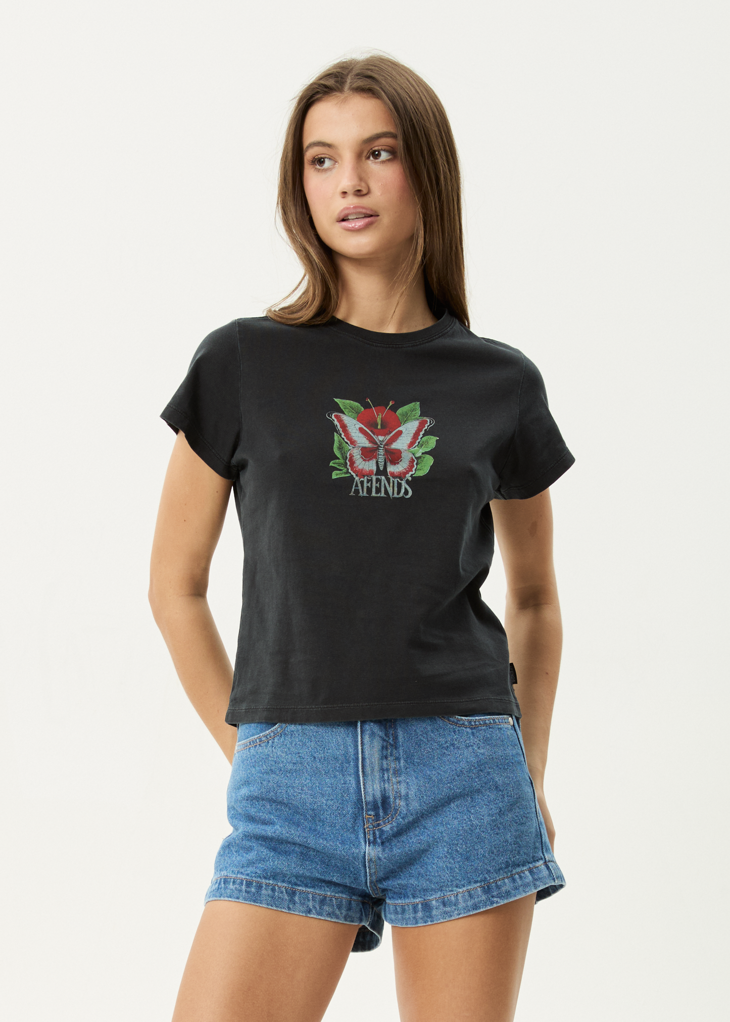 AFENDS Womens Metamorphosis - Baby Tee - Stone Black