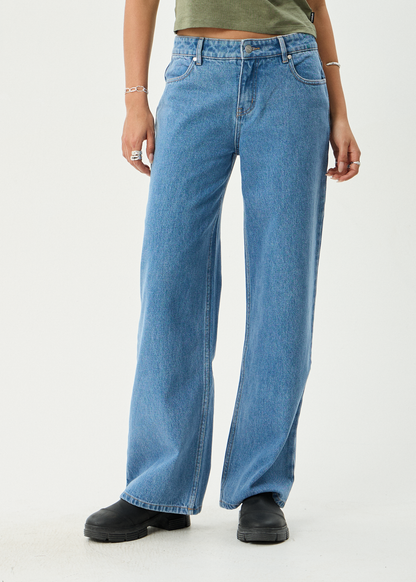 AFENDS Womens Alyra - Low Rise Wide Leg Jean - Worn Blue